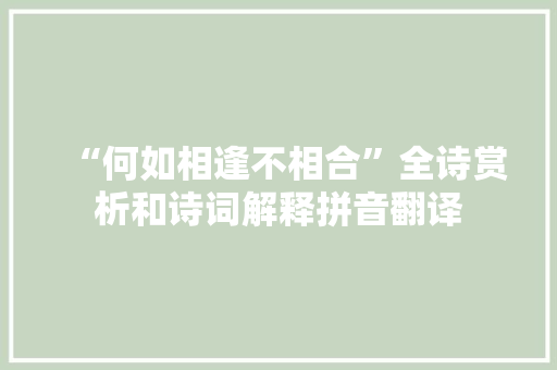 “何如相逢不相合”全诗赏析和诗词解释拼音翻译