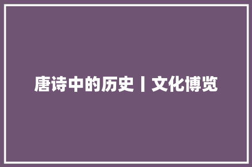 唐诗中的历史丨文化博览