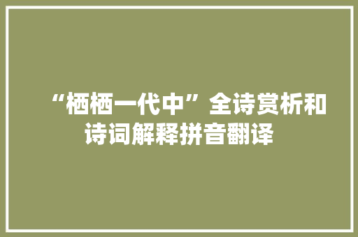 “栖栖一代中”全诗赏析和诗词解释拼音翻译