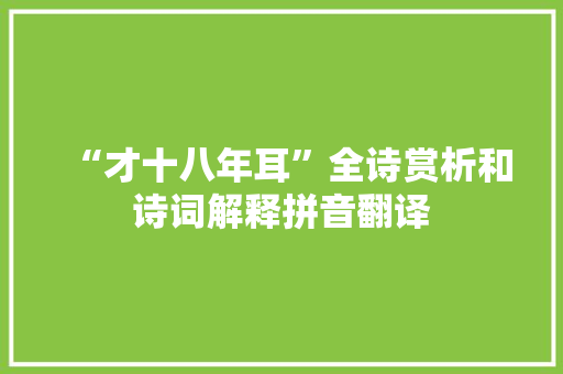 “才十八年耳”全诗赏析和诗词解释拼音翻译