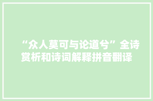 “众人莫可与论道兮”全诗赏析和诗词解释拼音翻译
