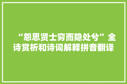 “怨思贤士穷而隐处兮”全诗赏析和诗词解释拼音翻译