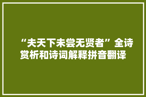“夫天下未尝无贤者”全诗赏析和诗词解释拼音翻译