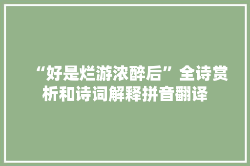 “好是烂游浓醉后”全诗赏析和诗词解释拼音翻译