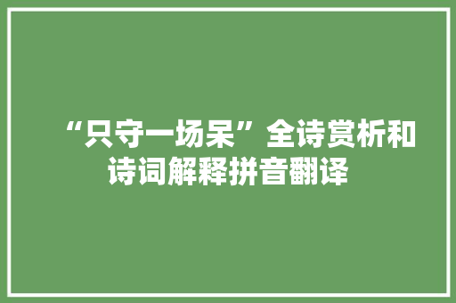 “只守一场呆”全诗赏析和诗词解释拼音翻译