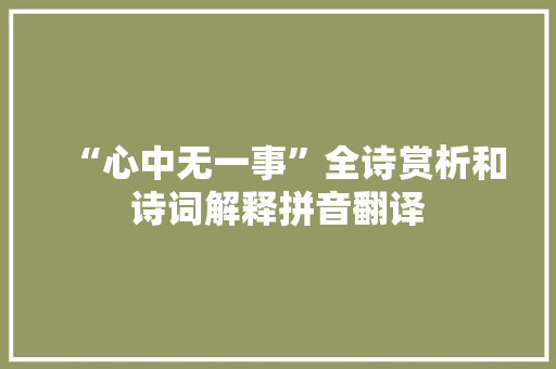 “心中无一事”全诗赏析和诗词解释拼音翻译