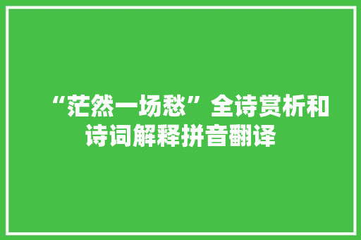 “茫然一场愁”全诗赏析和诗词解释拼音翻译