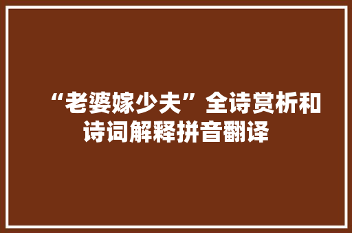 “老婆嫁少夫”全诗赏析和诗词解释拼音翻译