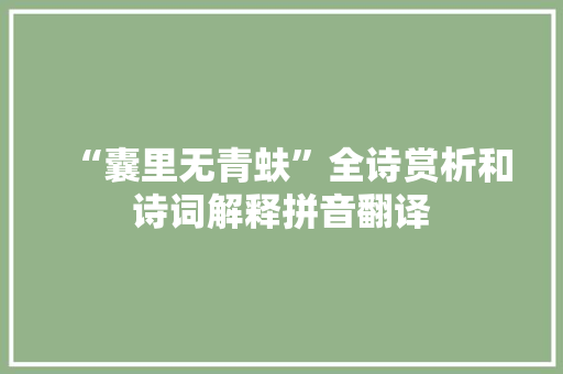 “囊里无青蚨”全诗赏析和诗词解释拼音翻译
