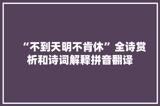 “不到天明不肯休”全诗赏析和诗词解释拼音翻译