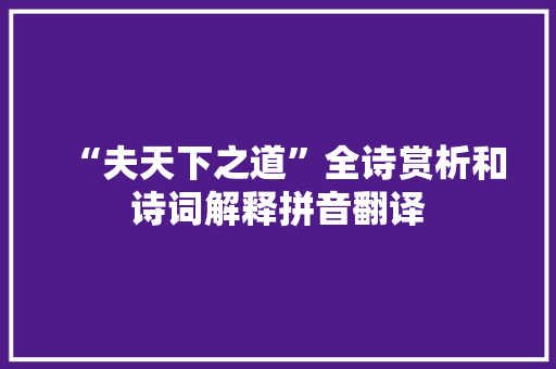 “夫天下之道”全诗赏析和诗词解释拼音翻译