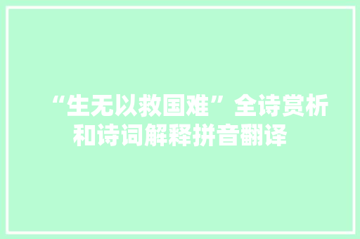 “生无以救国难”全诗赏析和诗词解释拼音翻译