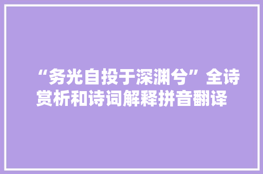 “务光自投于深渊兮”全诗赏析和诗词解释拼音翻译