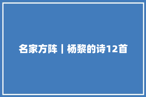 名家方阵｜杨黎的诗12首