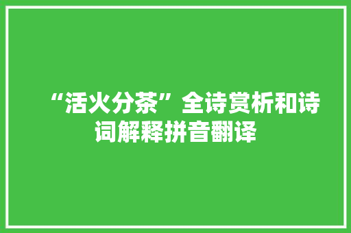 “活火分茶”全诗赏析和诗词解释拼音翻译