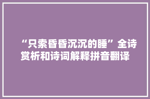 “只索昏昏沉沉的睡”全诗赏析和诗词解释拼音翻译