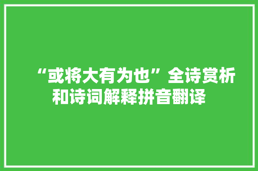“或将大有为也”全诗赏析和诗词解释拼音翻译