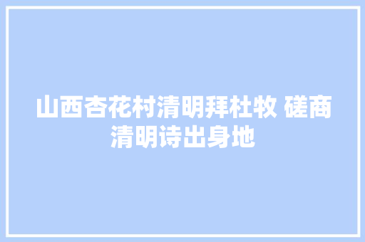 山西杏花村清明拜杜牧 磋商清明诗出身地