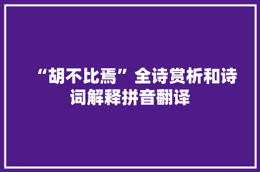 “胡不比焉”全诗赏析和诗词解释拼音翻译
