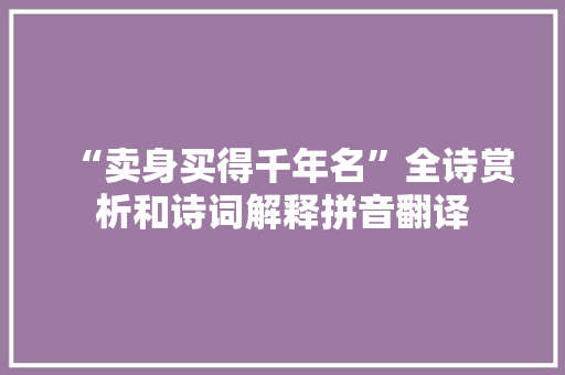“卖身买得千年名”全诗赏析和诗词解释拼音翻译