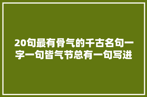 20句最有骨气的千古名句一字一句皆气节总有一句写进你心里