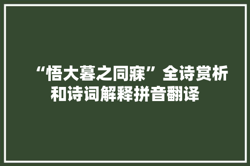 “悟大暮之同寐”全诗赏析和诗词解释拼音翻译