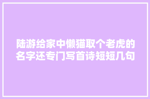 陆游给家中懒猫取个老虎的名字还专门写首诗短短几句暖心到爆