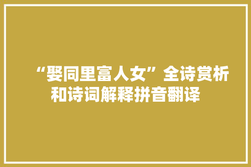 “娶同里富人女”全诗赏析和诗词解释拼音翻译