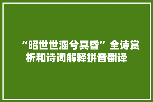 “昭世世溷兮冥昏”全诗赏析和诗词解释拼音翻译
