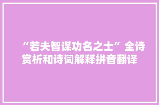 “若夫智谋功名之士”全诗赏析和诗词解释拼音翻译