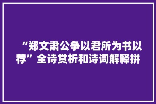 “郑文肃公争以君所为书以荐”全诗赏析和诗词解释拼音翻译