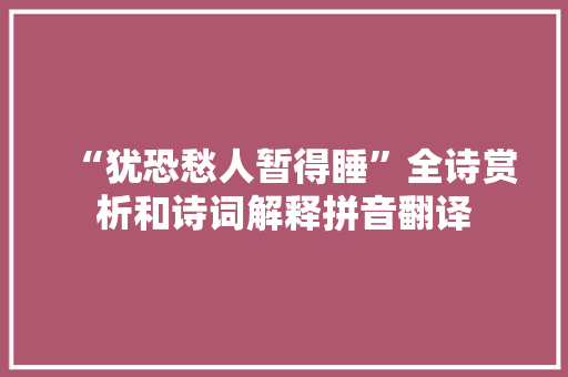 “犹恐愁人暂得睡”全诗赏析和诗词解释拼音翻译