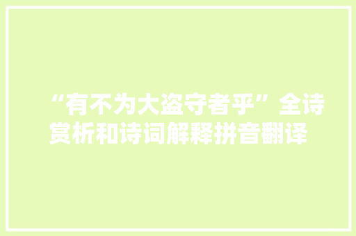 “有不为大盗守者乎”全诗赏析和诗词解释拼音翻译