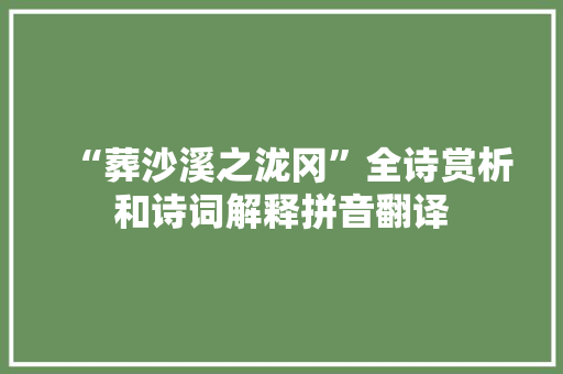 “葬沙溪之泷冈”全诗赏析和诗词解释拼音翻译