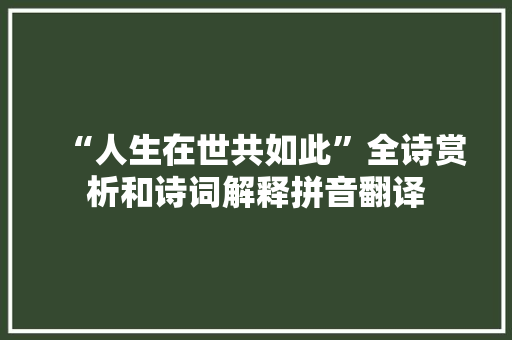 “人生在世共如此”全诗赏析和诗词解释拼音翻译