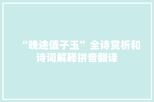 “晚途值子玉”全诗赏析和诗词解释拼音翻译