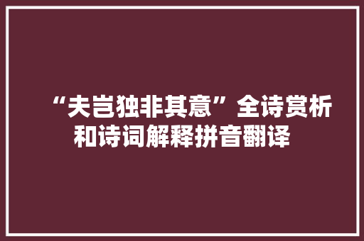 “夫岂独非其意”全诗赏析和诗词解释拼音翻译
