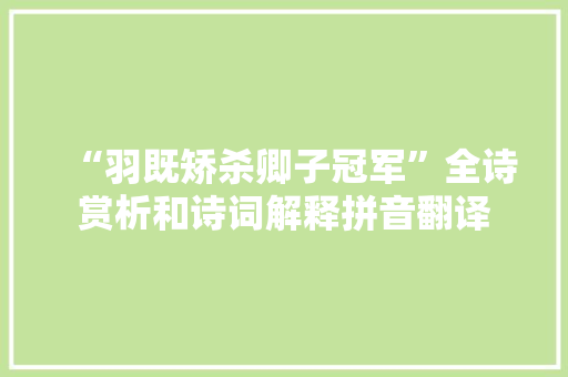“羽既矫杀卿子冠军”全诗赏析和诗词解释拼音翻译