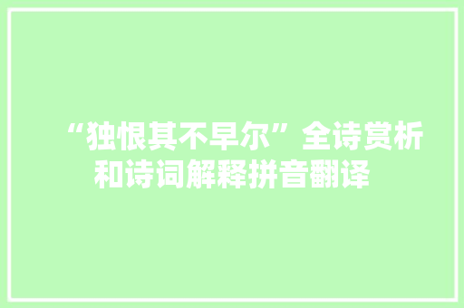 “独恨其不早尔”全诗赏析和诗词解释拼音翻译