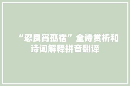 “忍良宵孤宿”全诗赏析和诗词解释拼音翻译