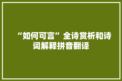 “如何可言”全诗赏析和诗词解释拼音翻译