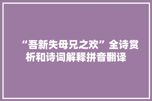 “吾新失母兄之欢”全诗赏析和诗词解释拼音翻译