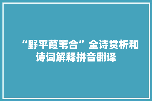 “野平葭苇合”全诗赏析和诗词解释拼音翻译