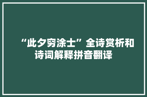 “此夕穷涂士”全诗赏析和诗词解释拼音翻译