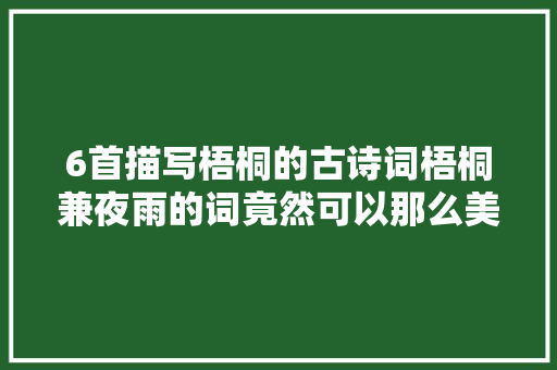 6首描写梧桐的古诗词梧桐兼夜雨的词竟然可以那么美