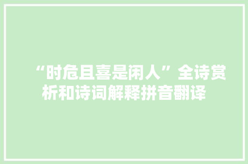 “时危且喜是闲人”全诗赏析和诗词解释拼音翻译