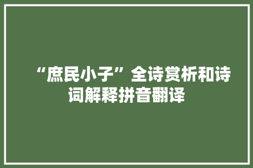 “庶民小子”全诗赏析和诗词解释拼音翻译