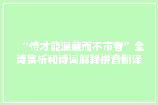 “恃才能深藏而不市者”全诗赏析和诗词解释拼音翻译