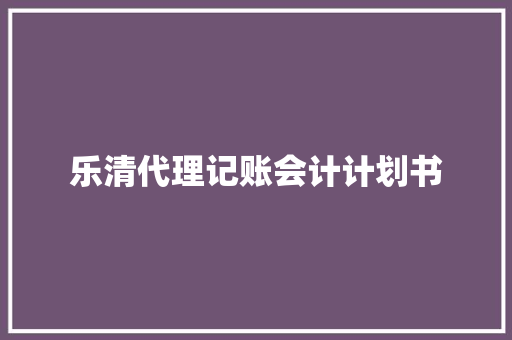 乐清代理记账会计计划书