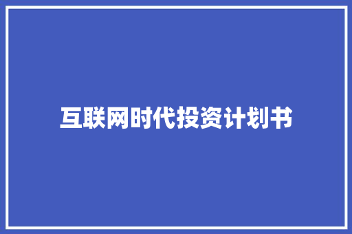 互联网时代投资计划书